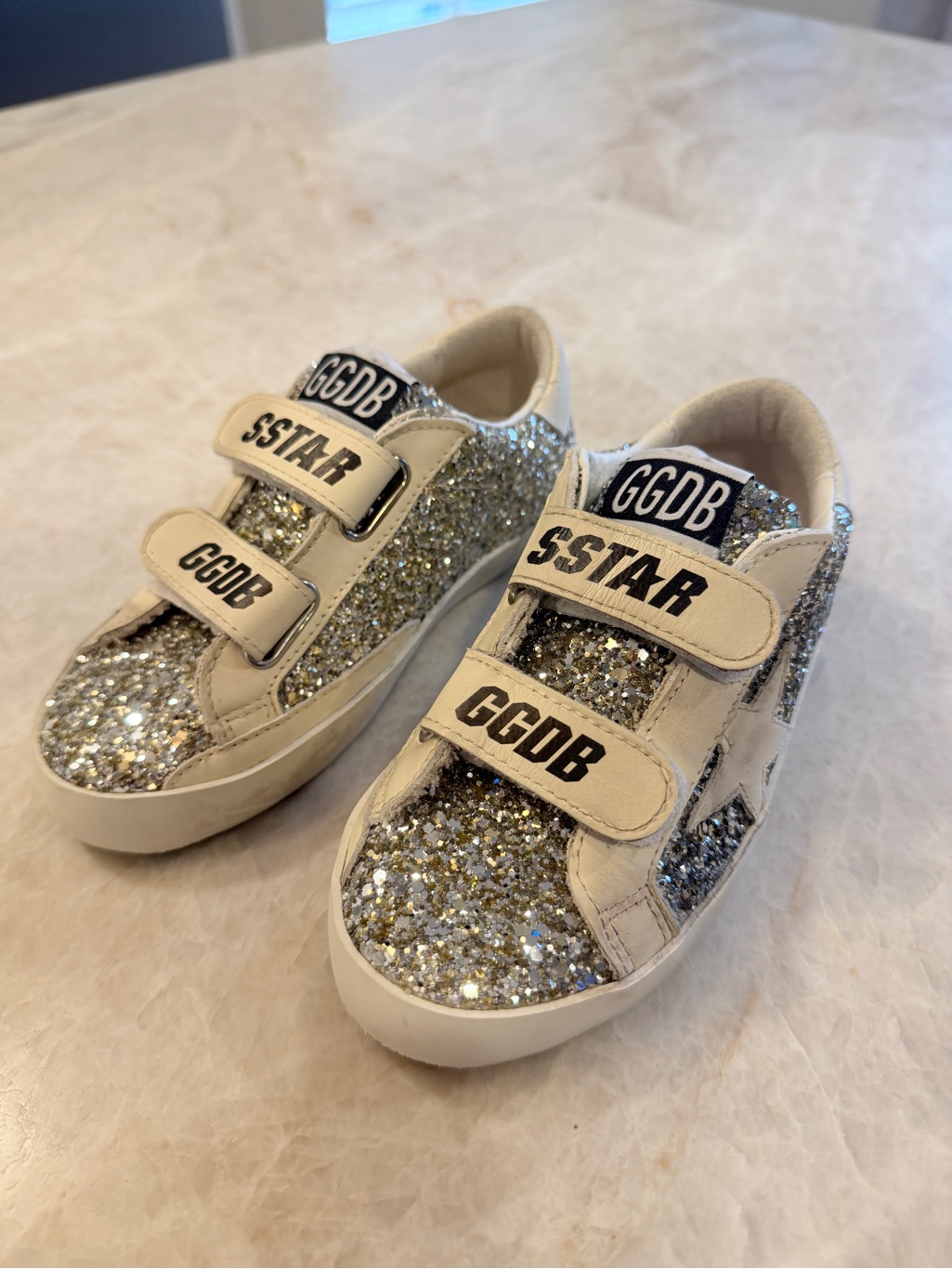 New- Golden Goose Kids S-Star Glitter Strap Sneakers In Silver